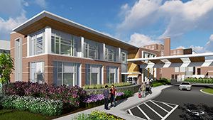 A rendering of Samaritan Medical Center shows a drive-up entrance that allows patients to access the hospital.